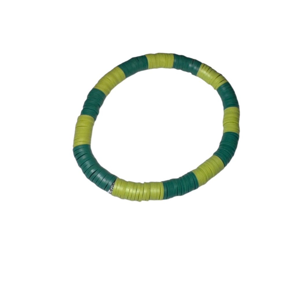 Handcrafted Lime & Forest Green Two-Tone Clay Beaded Bracelet